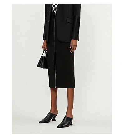 Shop Theory Zipped High-waisted Crepe Midi Skirt In Black