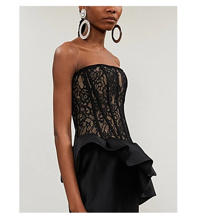 Shop Rasario Strapless Lace-and-satin Midi Dress In Black