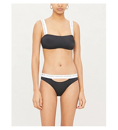 Shop Calvin Klein Ck Logo Bandeau Bikini Top In Beh Pvh Black