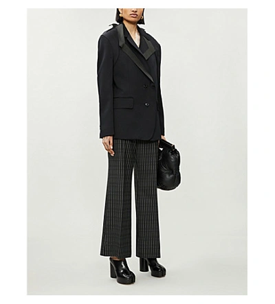 Shop Maison Margiela Pinstriped Flared-leg High-rise Wool Trousers In Black With Ivory Stripe
