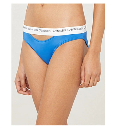 Shop Calvin Klein Classic Mid-rise Bikini Bottoms In Chq Nautical Blue