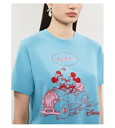 Shop Gucci Disney X  Graphic-print Cotton-jersey T-shirt In Azure Multicolor