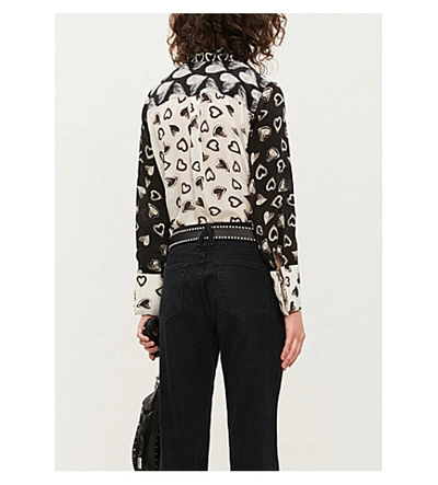 Shop Alice And Olivia Willa Silk-crepe Shirt In Falling+heart+combo