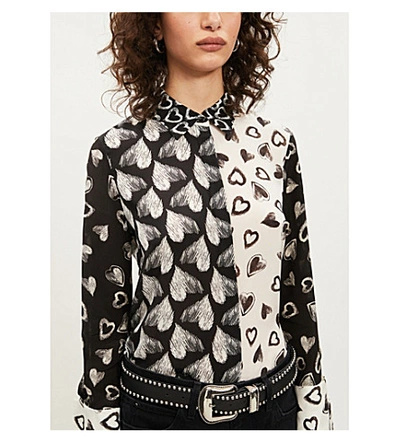 Shop Alice And Olivia Willa Silk-crepe Shirt In Falling+heart+combo