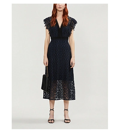 Shop Sandro Emeline Lace Midi Dress In Navy Blue