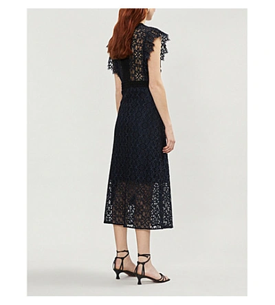 Shop Sandro Emeline Lace Midi Dress In Navy Blue