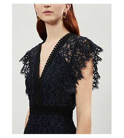 Shop Sandro Emeline Lace Midi Dress In Navy Blue