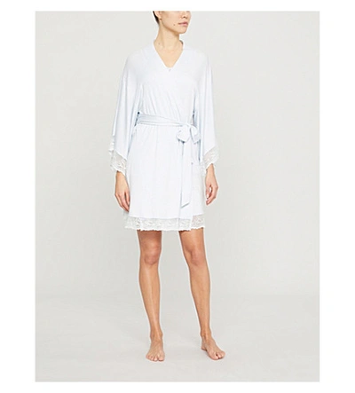 Shop Eberjey Colette Stretch-jersey And Lace Robe In Water Blue
