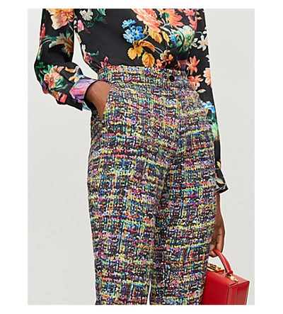 Shop Etro Graphic-print High-rise Straight Crepe Trousers In Purple