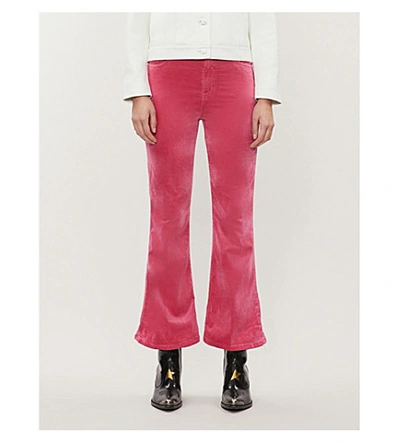 Shop J Brand Julia Cropped High-rise Flared Velvet Jeans In Rose Petal