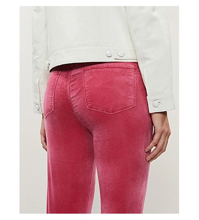 Shop J Brand Julia Cropped High-rise Flared Velvet Jeans In Rose Petal