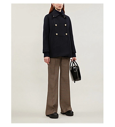 Shop Sandro Faneli Double-breasted Wool Coat In Navy Blue