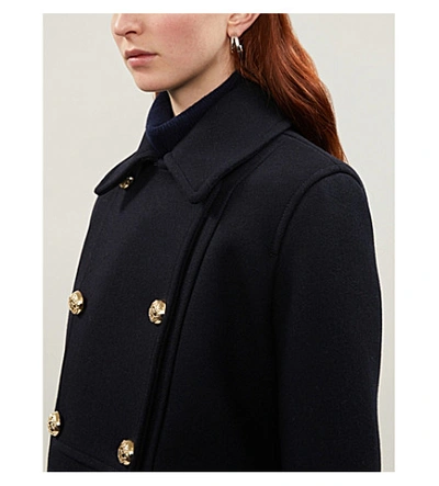 Shop Sandro Faneli Double-breasted Wool Coat In Navy Blue