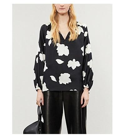 Shop Theory Graphic-print Silk-satin Blouse In Black