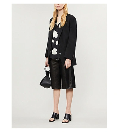 Shop Theory Graphic-print Silk-satin Blouse In Black