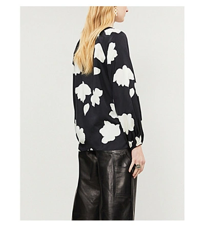 Shop Theory Graphic-print Silk-satin Blouse In Black