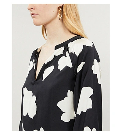 Shop Theory Graphic-print Silk-satin Blouse In Black