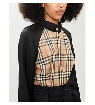 Shop Burberry Ottie Checked Stretch-cotton And Satin Shirt In Archive Beige
