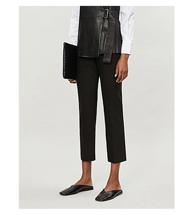 Shop Brunello Cucinelli High-rise Straight Cropped Stretch-cotton Trousers In Black