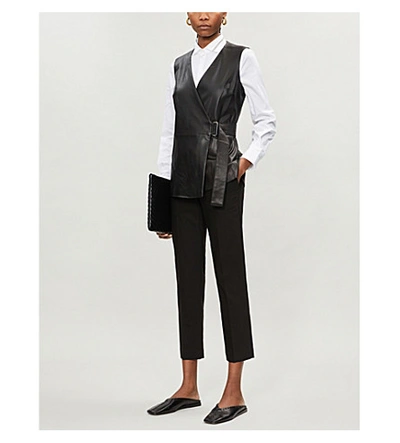 Shop Brunello Cucinelli High-rise Straight Cropped Stretch-cotton Trousers In Black