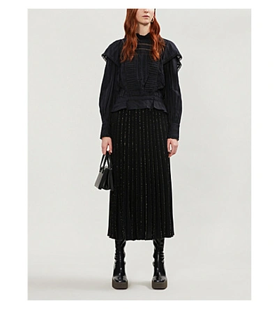 Shop Sandro Lurex Pleated Skirt In Black