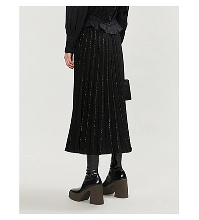 Shop Sandro Lurex Pleated Skirt In Black