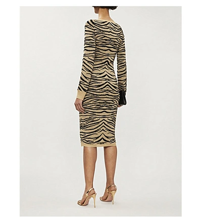 Shop Dundas Tiger-pattern Metallic-knit Midi Dress In Black Gold