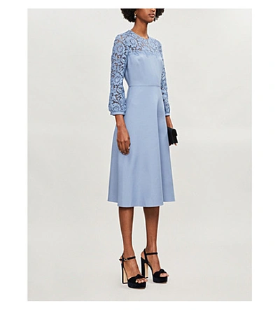 Shop Valentino Lace-panelled Wool And Silk-blend Midi Dress In Cloud
