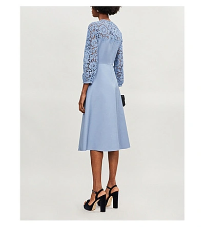 Shop Valentino Lace-panelled Wool And Silk-blend Midi Dress In Cloud