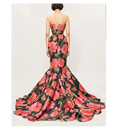 Shop Richard Quinn Floral-print Flared Crepe Gown In Fuchsia
