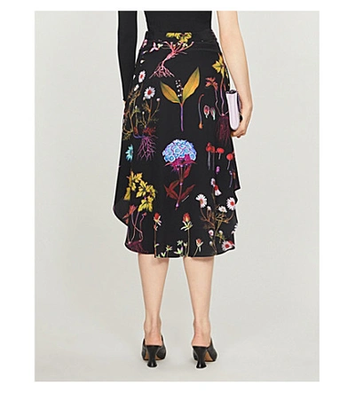 Shop Stella Mccartney Floral-print High-waist Silk Midi Skirt In Black