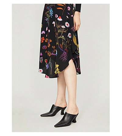 Shop Stella Mccartney Floral-print High-waist Silk Midi Skirt In Black