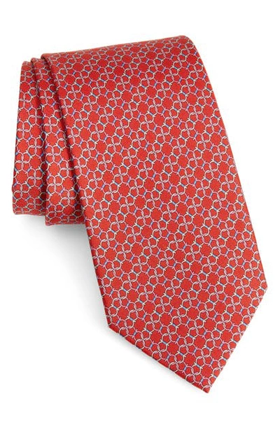 Shop Ferragamo Luther Gancini Pattern Silk Tie In Rosso