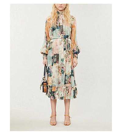 Shop Zimmermann Floral-print Silk Midi Dress In Patchwork Floral