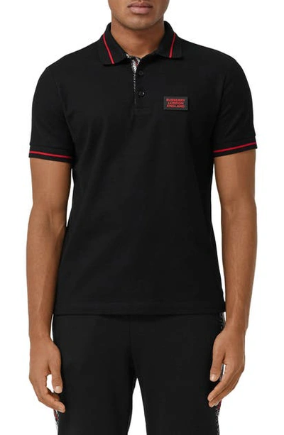 Shop Burberry Grenford Monogram Short Sleeve Pique Polo In Black