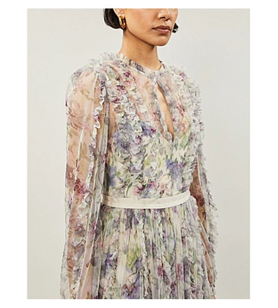 Needle Thread Lilacs Garland Floral print Ruffled Tulle Gown In Champagne ModeSens