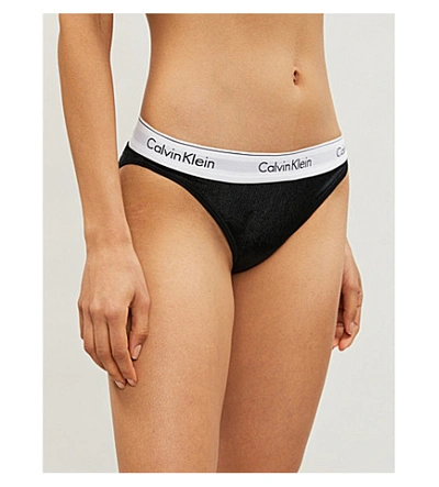 Shop Calvin Klein Velvet Ribbed Bikini Brief In 001 Black
