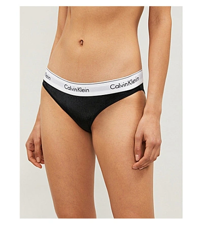 Shop Calvin Klein Velvet Ribbed Bikini Brief In 001 Black