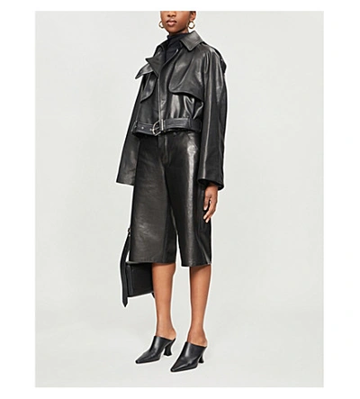 Shop Khaite Krista Leather Cropped Jacket In Black