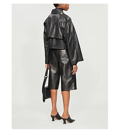 Shop Khaite Krista Leather Cropped Jacket In Black