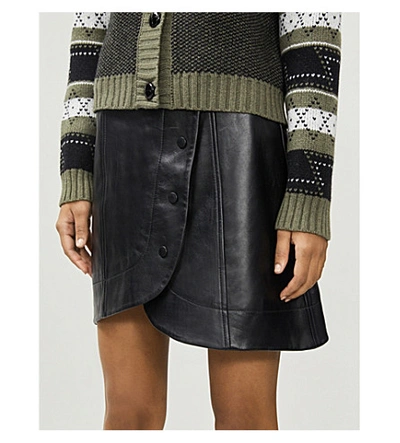 Shop Ganni Curved-hem Leather Mini Skirt In Black