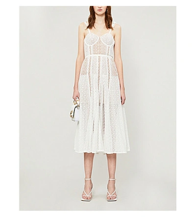 Shop Self-portrait Panelled Floral-lace Midi Dress In White