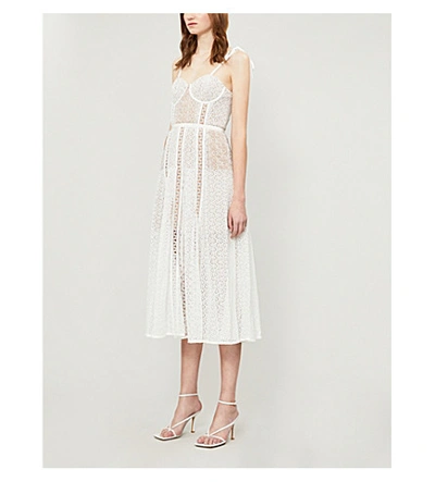 Shop Self-portrait Panelled Floral-lace Midi Dress In White