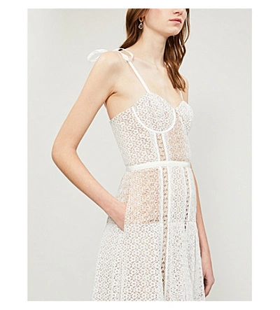 Shop Self-portrait Panelled Floral-lace Midi Dress In White
