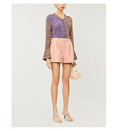 Shop Alice And Olivia Conry High-rise Leather Shorts In Rose+tan