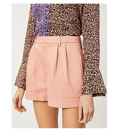 Shop Alice And Olivia Conry High-rise Leather Shorts In Rose+tan