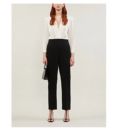Shop Sandro Two-part Satin And Crepe Jumpsuit In Ecru Black