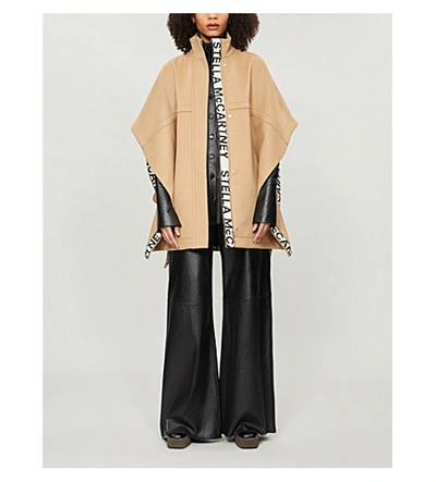 Shop Stella Mccartney Funnel-neck Wool Cape In Camel