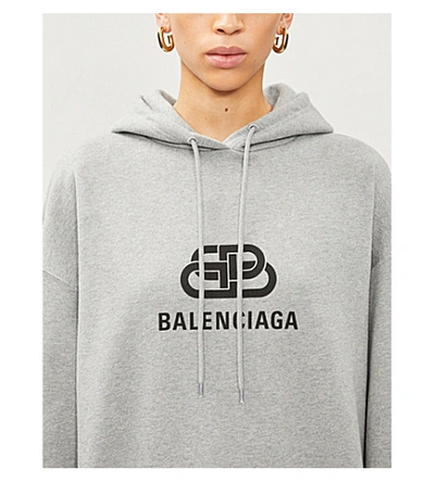 Shop Balenciaga Logo-print Cotton-jersey Hoody In Heather Grey