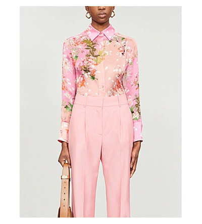 Shop Givenchy Floral-print Silk Shirt In Pink
